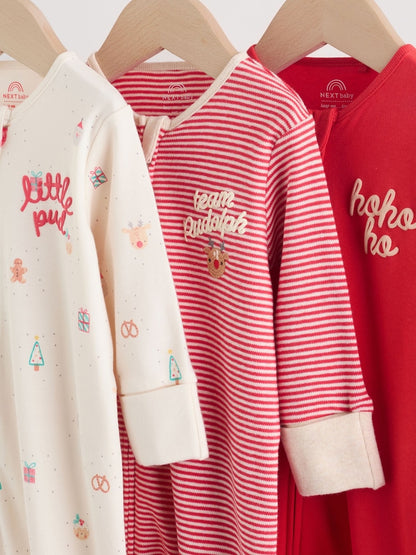 Red Baby Christmas Sleepsuits 3 Pack (0mths-3yrs)