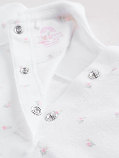 White/Pink Collar 3 Pack Baby Sleepsuits