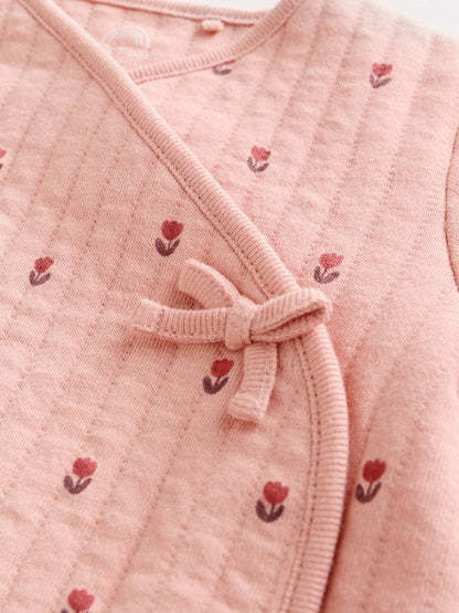 Pink/Cream Quilted Baby Sleepsuits 2 Pack