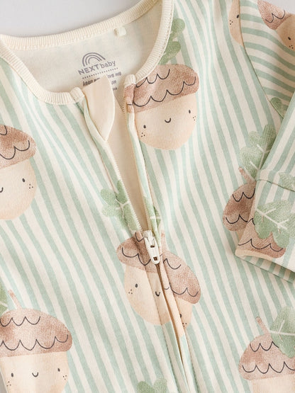 Cream Autumn Pumpkin Two Way Zip Footless Baby Sleepsuits