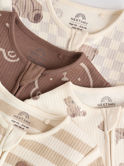 Brown Bear Print Two Way Zip Baby Sleepsuits 4 Pack (0mths-2yrs)