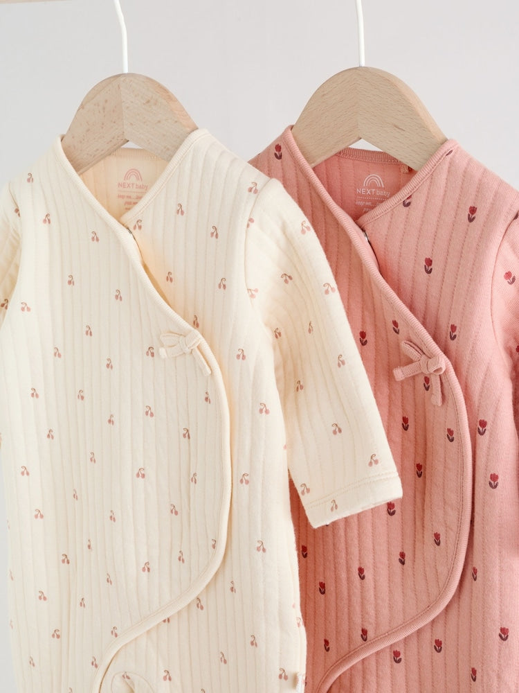 Pink/Cream Quilted Baby Sleepsuits 2 Pack