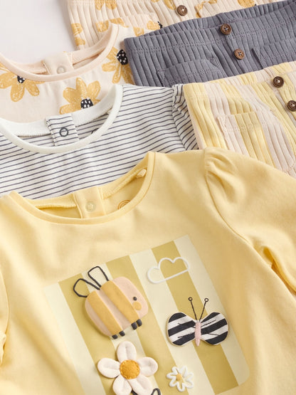 Yellow Flower/ Stripe Long Sleeve Top And Leggings Set 6 Piece (0mths-3yrs)