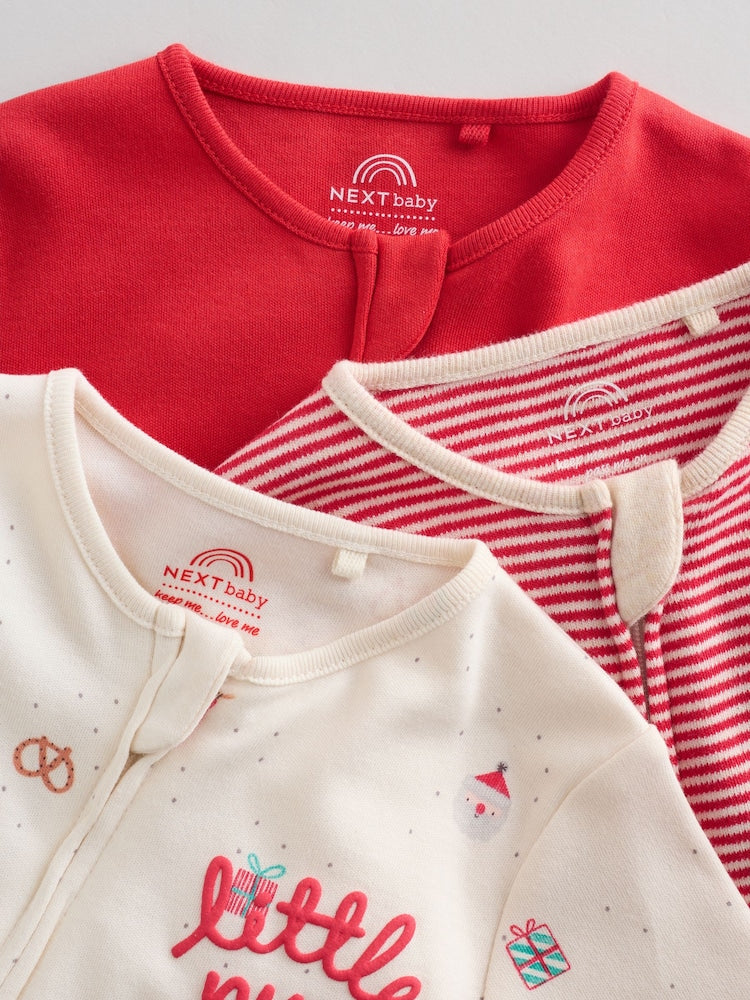 Red Baby Christmas Sleepsuits 3 Pack (0mths-3yrs)