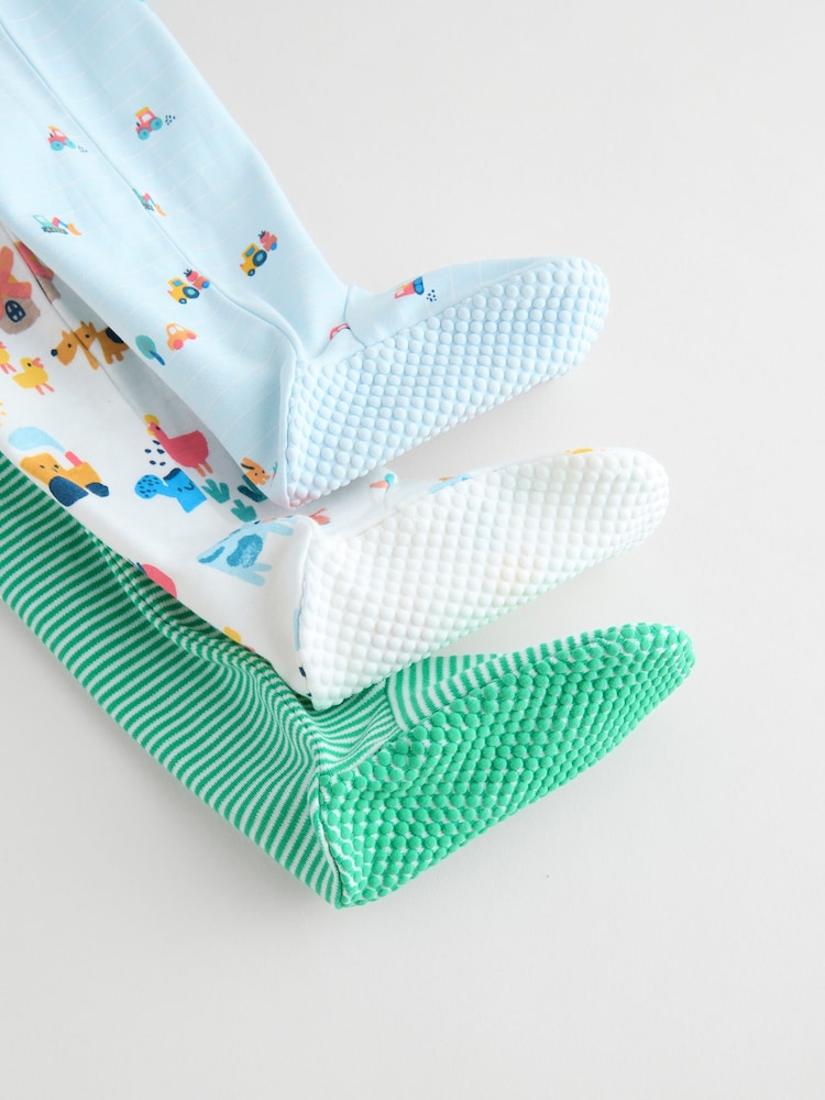 Multi Farm 3 Pack Baby Sleepsuits (0mths-2yrs)