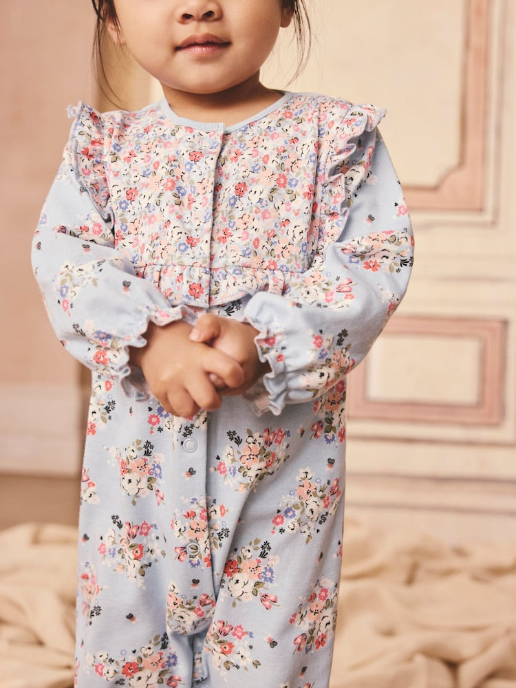 Blue Cath Kidston Floral Baby 100% Cotton Sleepsuits 3 Pack