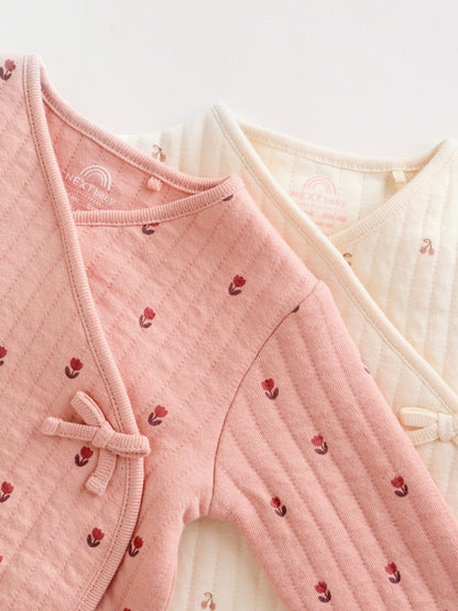 Pink/Cream Quilted Baby Sleepsuits 2 Pack