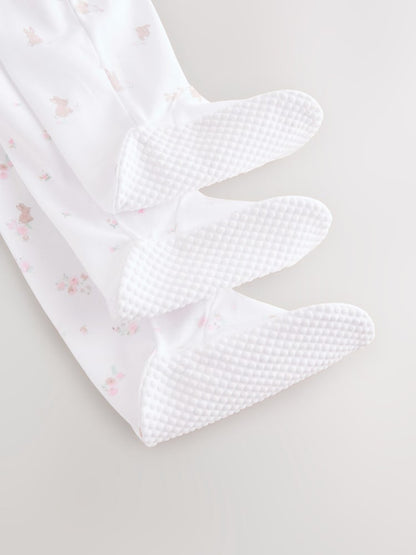 White/Pink Collar 3 Pack Baby Sleepsuits