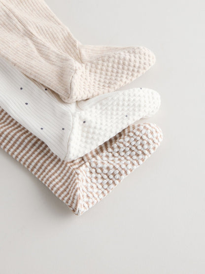 Neutral Milkclub Two Way Zip Baby Sleepsuits 3 Pack (0-2yrs)