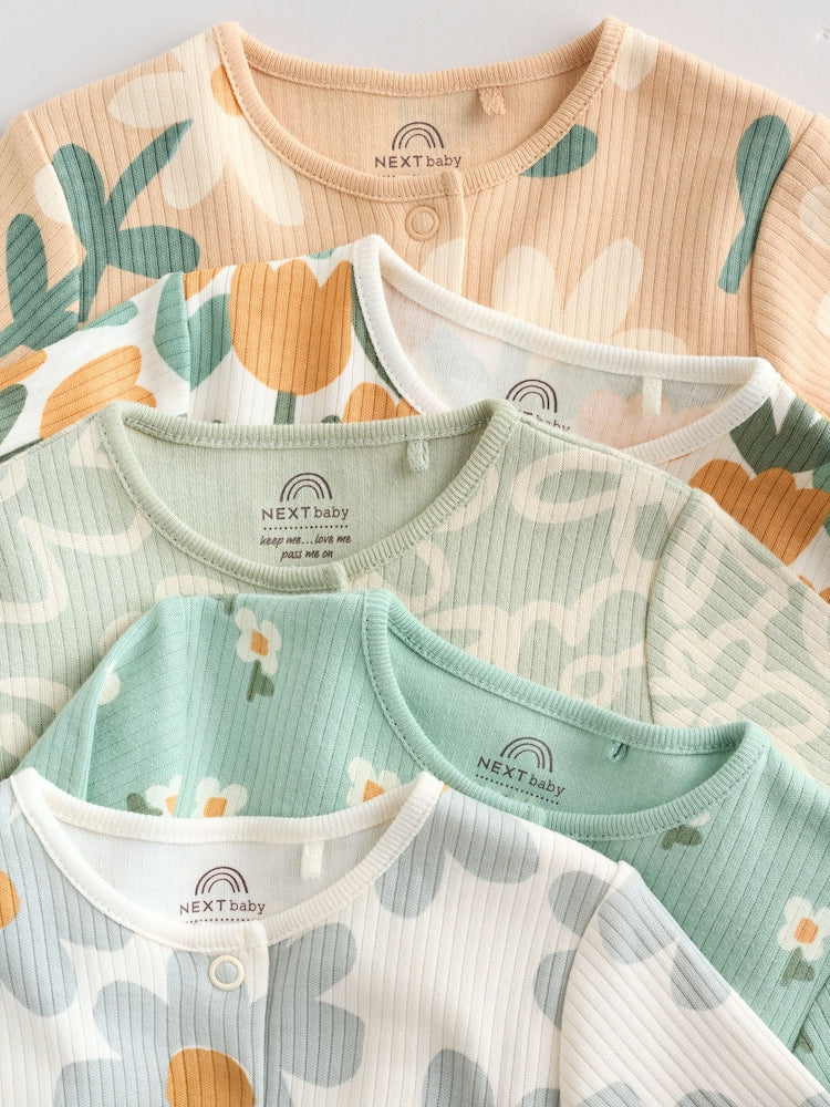 Sage Green Floral Baby Sleepsuits 5 Pack (0mths-2yrs)