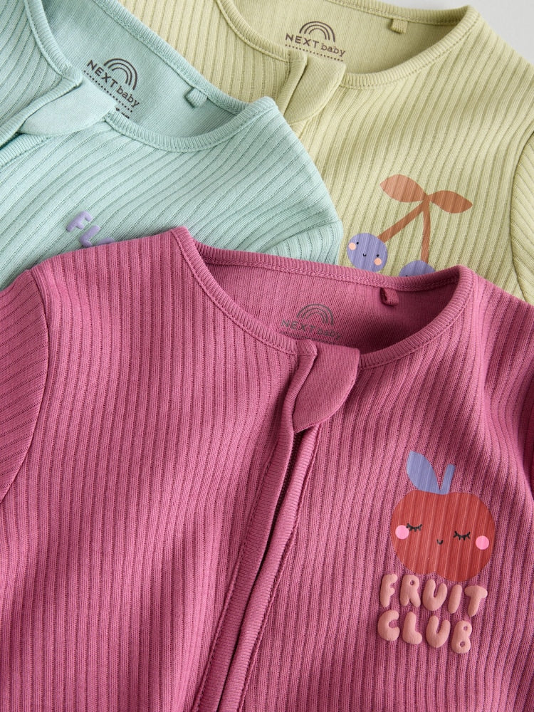 Multi Flower Two Way Zip Baby Sleepsuits 3 Pack (0mths-3yrs)