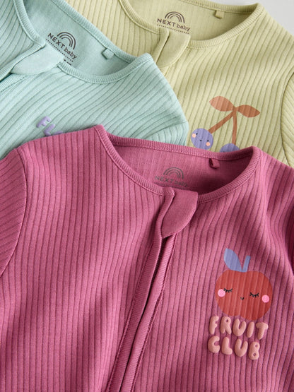 Multi Flower Two Way Zip Baby Sleepsuits 3 Pack (0mths-3yrs)