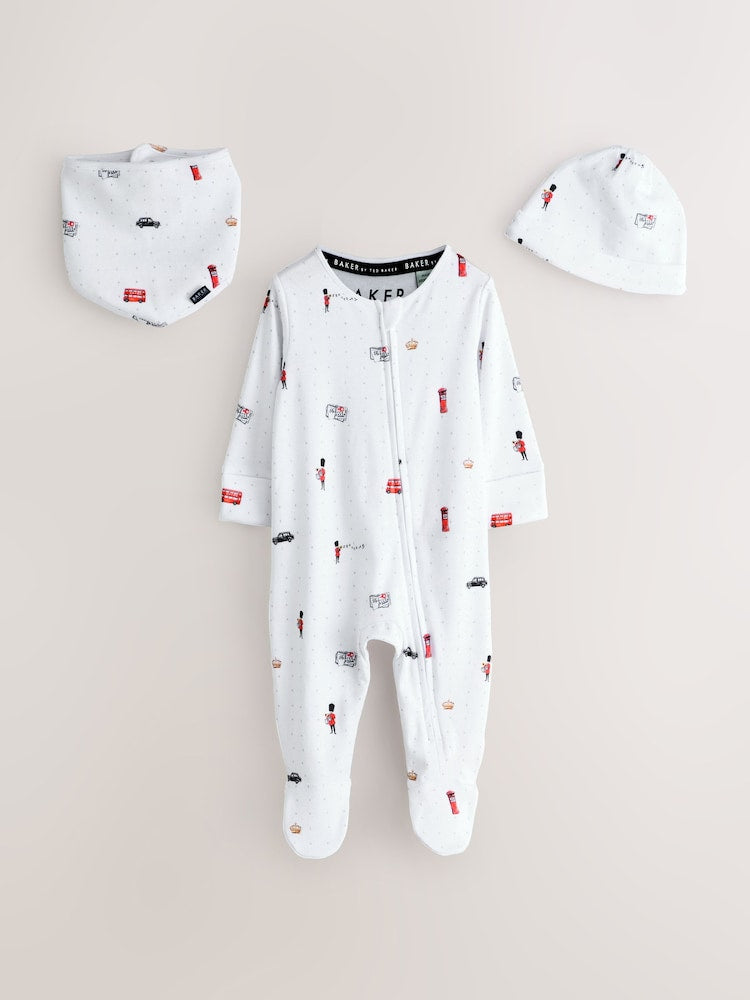 Baker by Ted Baker London Sleepsuit, Hat and Bib White Gift