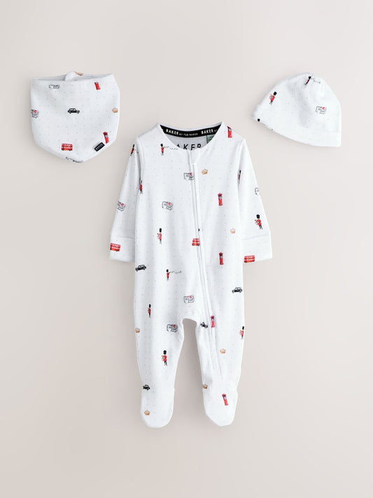 Baker by Ted Baker London Sleepsuit, Hat and Bib White Gift