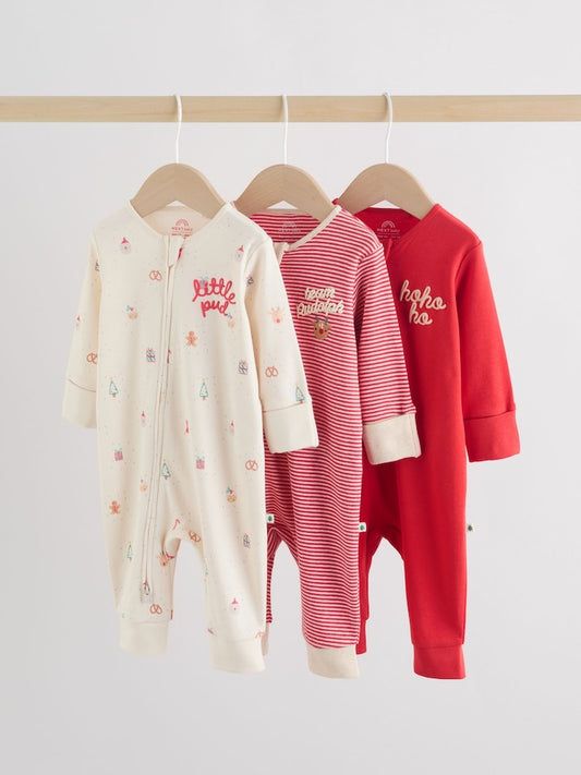 Red Baby Christmas Sleepsuits 3 Pack (0mths-3yrs)