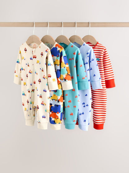 Multi Two Way Zip Baby Sleepsuit 5 Pack (0mths-3yrs)