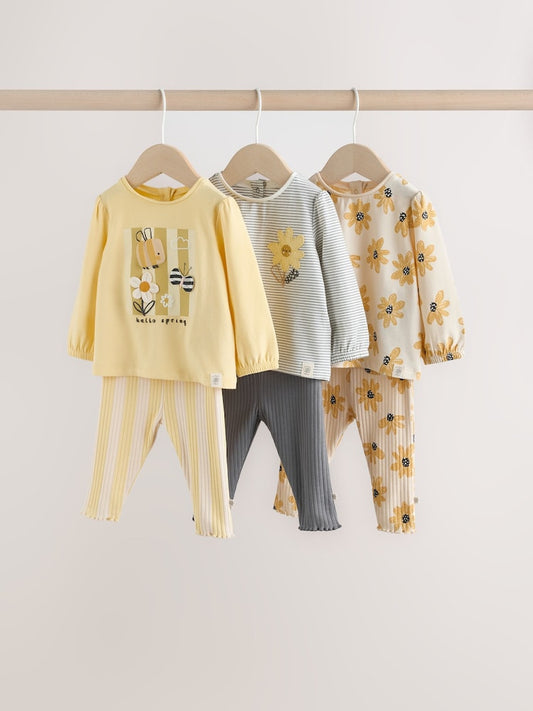 Yellow Flower/ Stripe Long Sleeve Top And Leggings Set 6 Piece (0mths-3yrs)