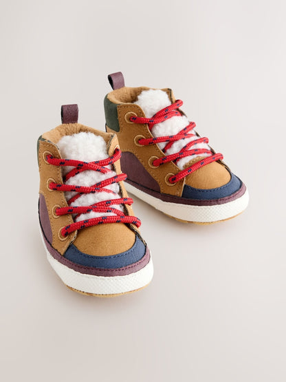 Tan Brown Baby Elastic Lace Boots (0-2mths)