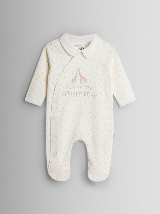 JoJo Maman Bébé Cream Spotted Organic Cotton 'I Love My Daddy' Sleepsuit
