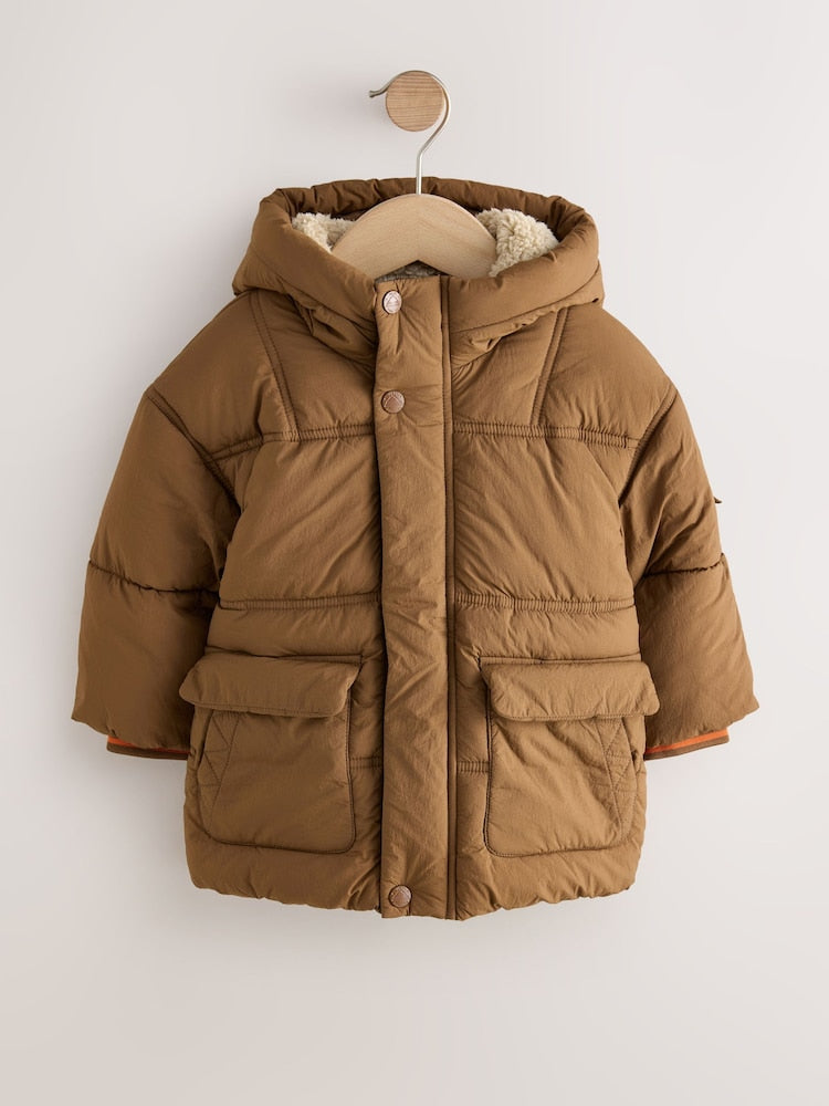Brown Borg Lined Padded Shower Resistant Coat (3mths-7yrs)