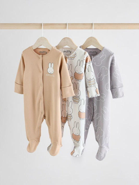 Neutral Miffy Baby Sleepsuits 3 Pack (0mths-2yrs)