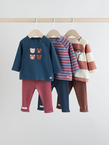 Navy/Brown Bear Tops and Leggings 6 Piece Baby Set (0mths-3yrs)