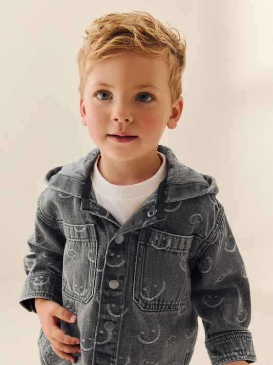 Grey Face Denim Hooded Overshirt (3mths-7yrs)