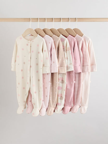 Pink 7 Pack Baby Sleepsuits (0mths-3yrs)