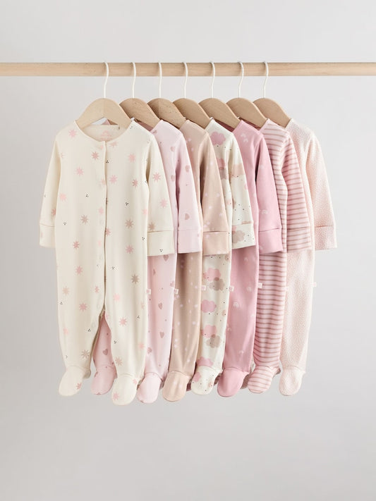 Pink 7 Pack Baby Sleepsuits (0mths-3yrs)