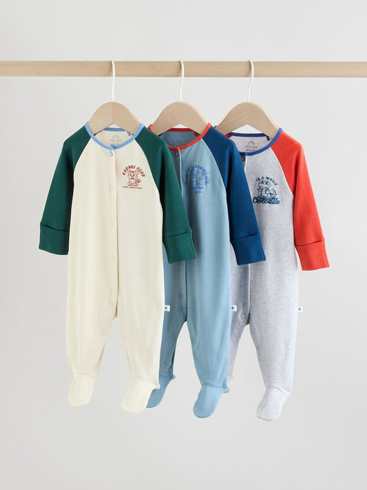 Multi Varsity Baby Sleepsuits 3 Pack (0mths-3yrs)