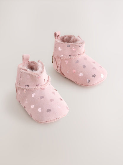 Pink Heart Suede Baby Pull-On Boots (0-24mths)