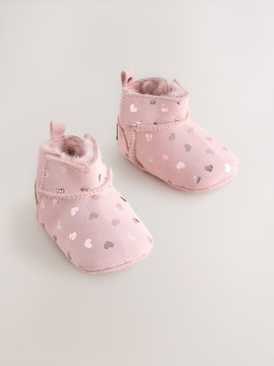 Pink Heart Suede Baby Pull-On Boots (0-24mths)