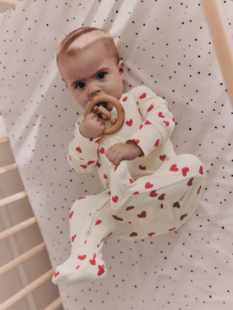 Red Heart Valentines Valentines Two Way Zip Baby Sleepsuit (0-