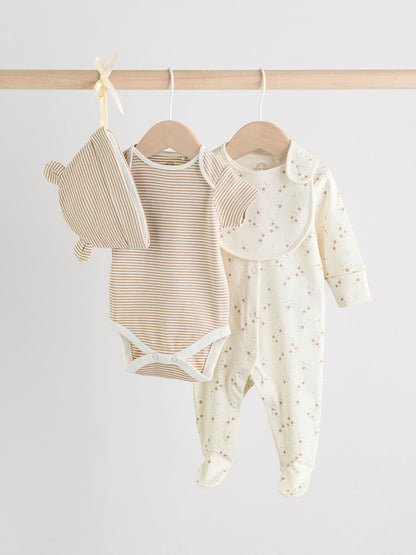 Neutral Baby Sleepsuit, Bodysuit, Beanie and Bib Set 4 Piece (0-9mths)