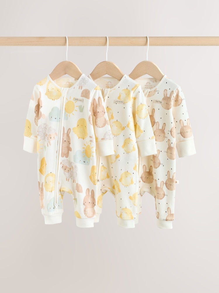 Yellow Easter Character Two Way Zip Baby Sleepsuits 3 Pack (0mths-3yrs)