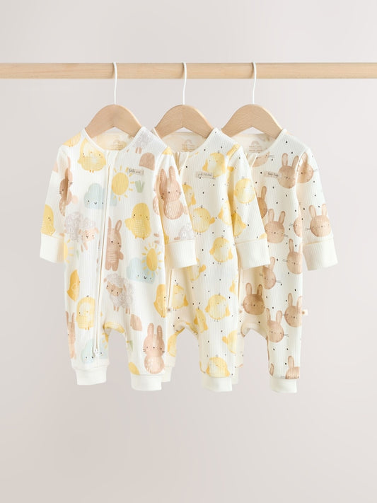 Yellow Easter Character Two Way Zip Baby Sleepsuits 3 Pack (0mths-3yrs)
