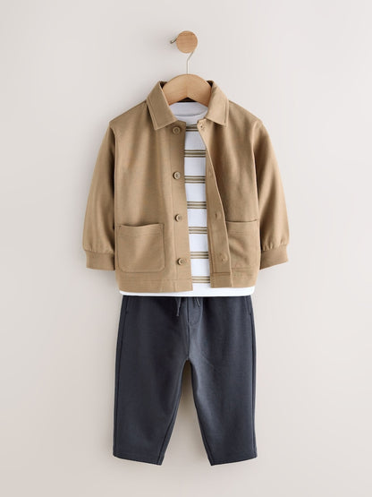 Tan Brown Jersey Shirt T-Shirt and Joggers 3 Piece Set (3mths-7yrs)