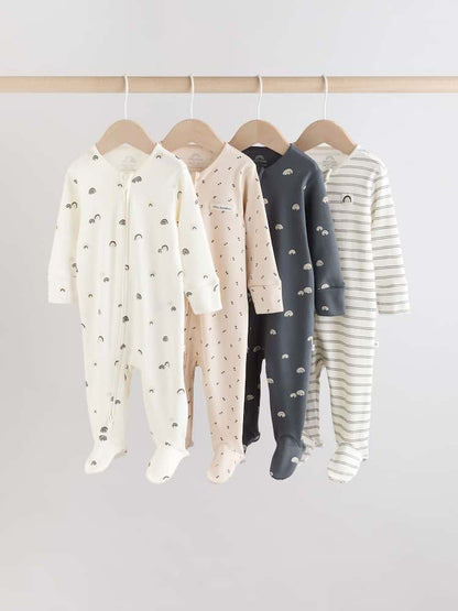 White/Black Two Way Zip Baby Sleepsuits 4 Pack (0mths-2yrs)