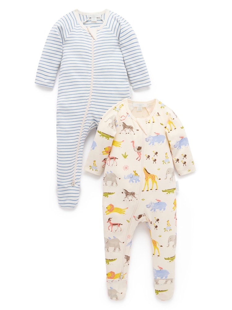 Purebaby Natural 2 Pack Zip Sleepsuit
