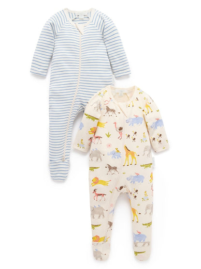 Purebaby Natural 2 Pack Zip Sleepsuit