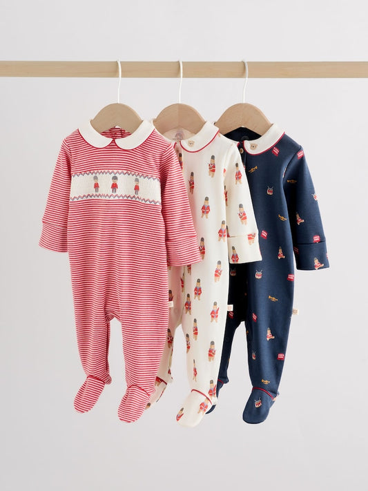 Red Bear Baby Sleepsuits 3 Pack (0-2yrs)