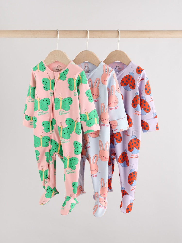 Bright Two Way Zip Sleepsuits 3 Pack (0-2yrs)