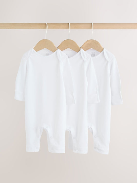 White Kind to Skin Baby Sleepsuits 3 Pack (0-2yrs)