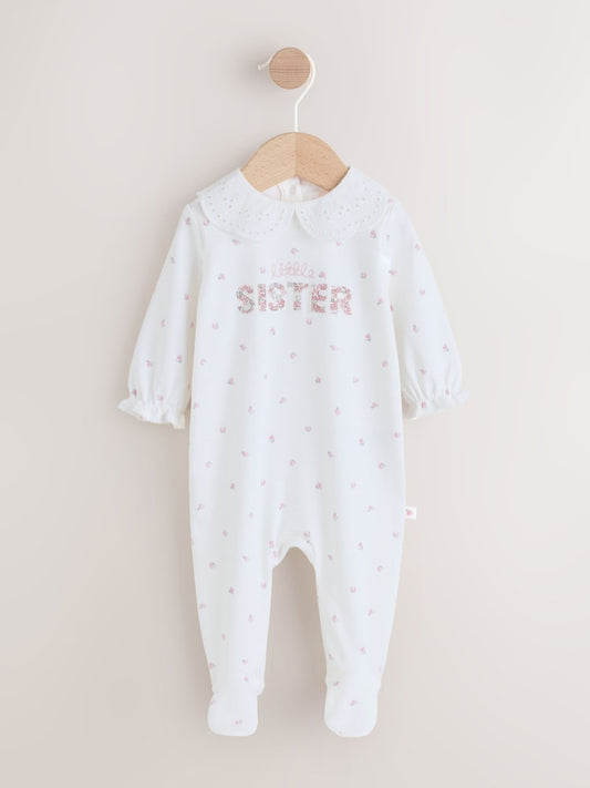 White Little Sister Family Baby Sleepsuit (0-2yrs)