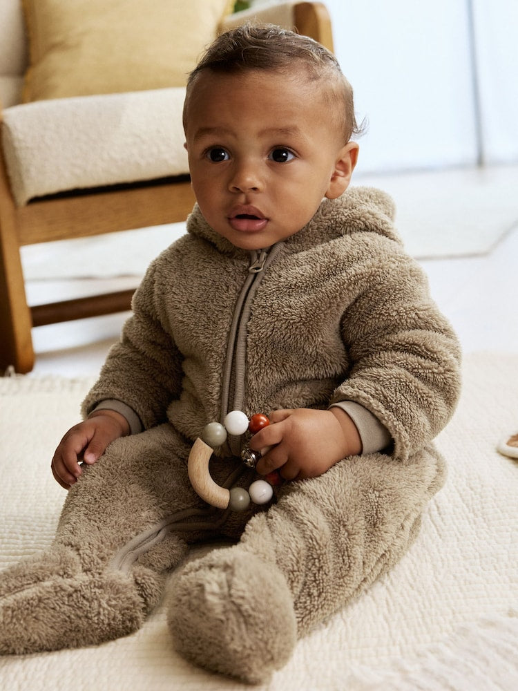 Mink Brown Fleece Baby Pramsuit