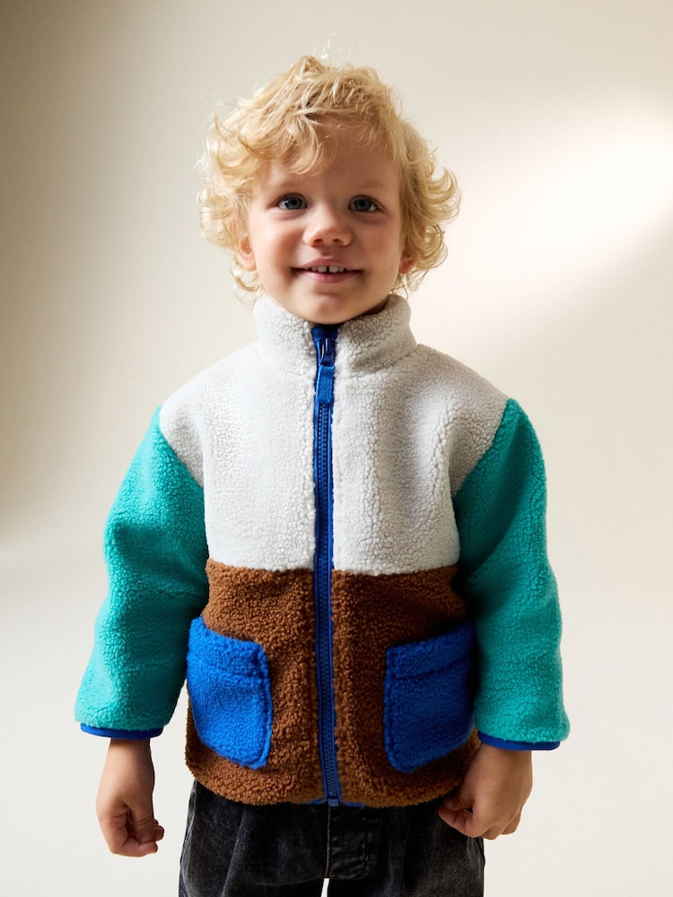 Colourblock Plain Funnel Neck Fleece Zip Through Fleece