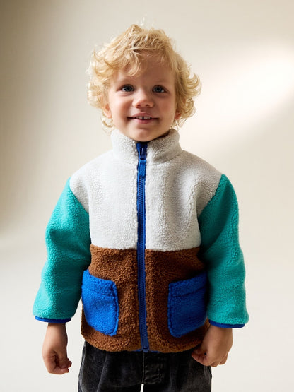 Colourblock Plain Funnel Neck Fleece Zip Through Fleece