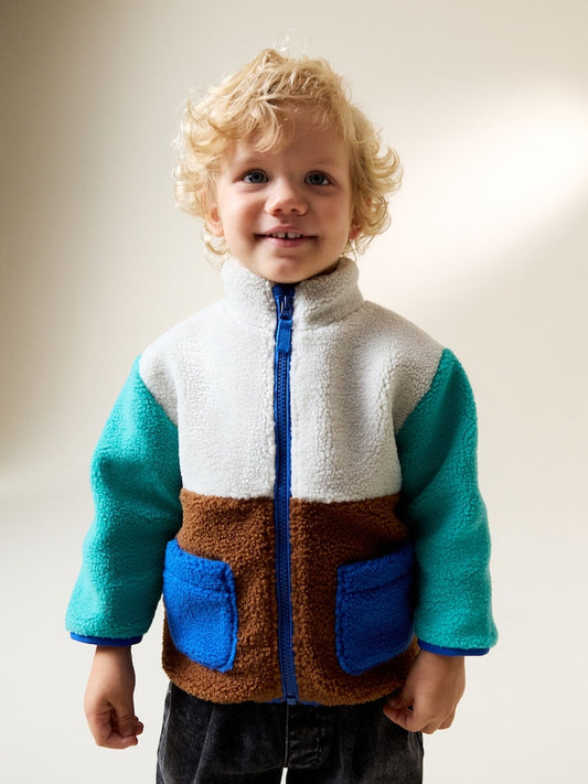 Colourblock Plain Funnel Neck Fleece Zip Through Fleece