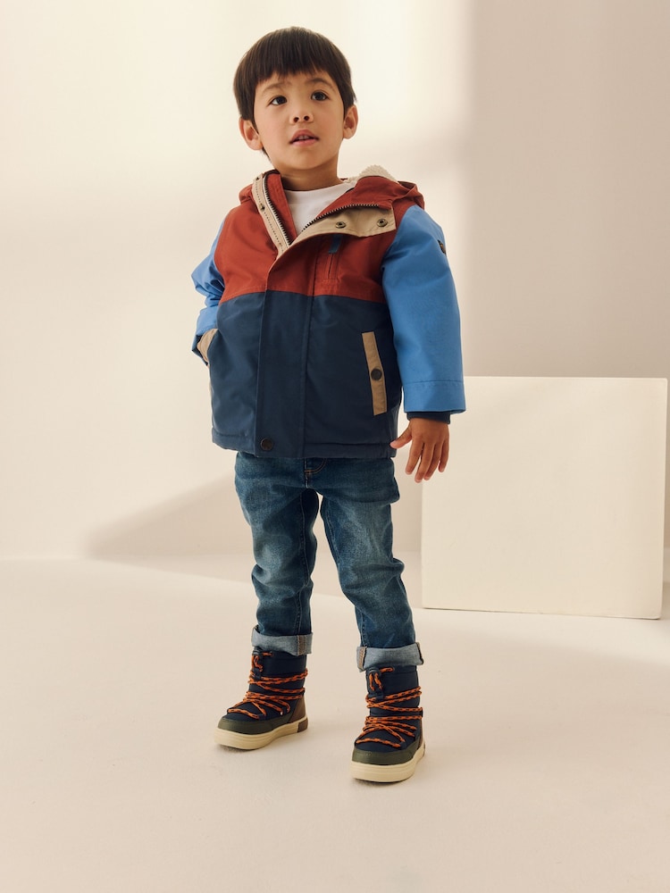 Navy/Red Colourblock Waterproof Borg Lined Parka