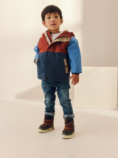 Navy/Red Colourblock Waterproof Borg Lined Parka